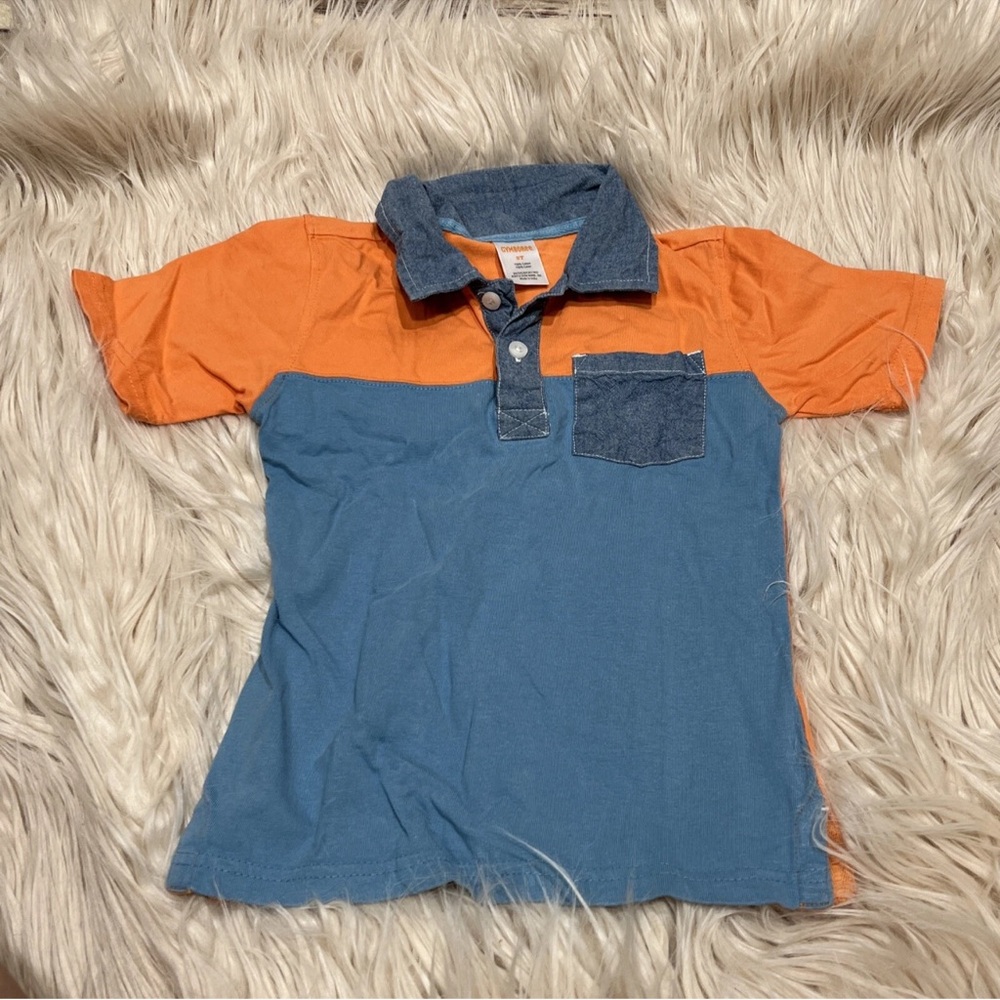 Gymboree Colorblock Polo Shirt Orange Blue Collar Pocket Cotton Casual Playwear
